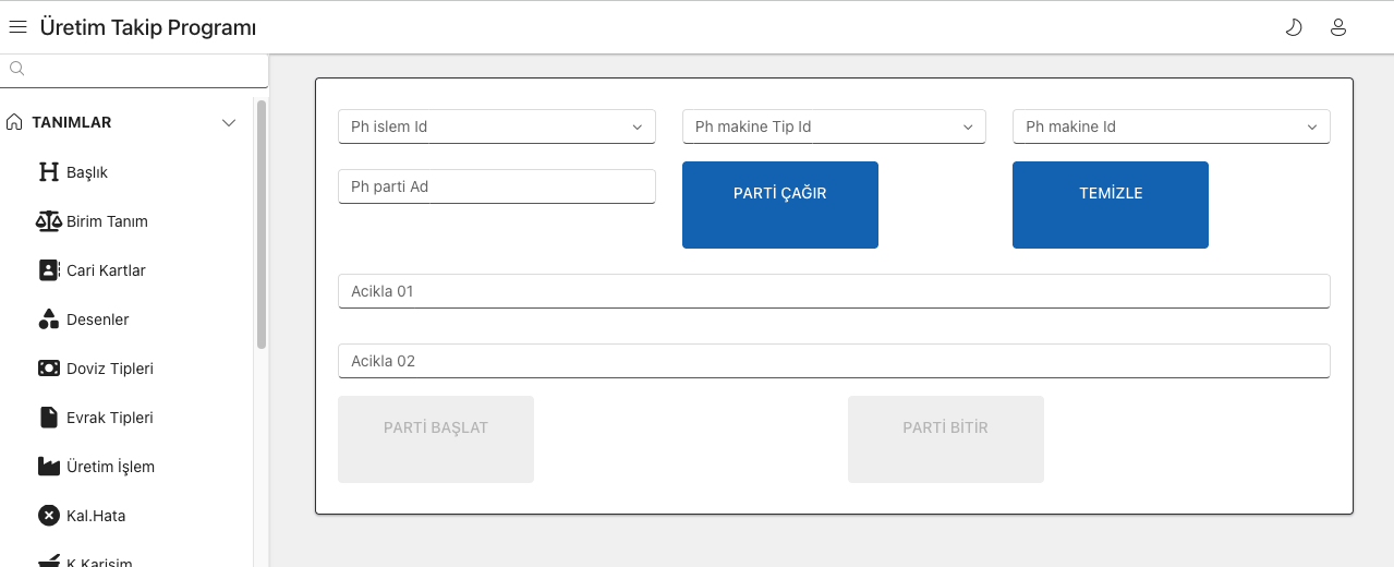 Textile dyehouse batch call screen